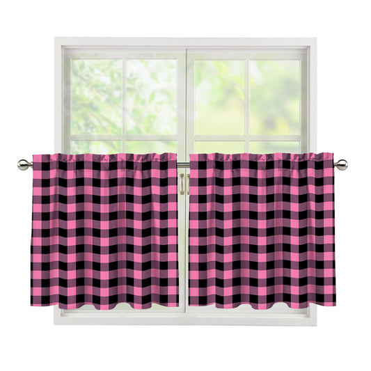 Pink And Black Buffalo Check Print Tier Curtains