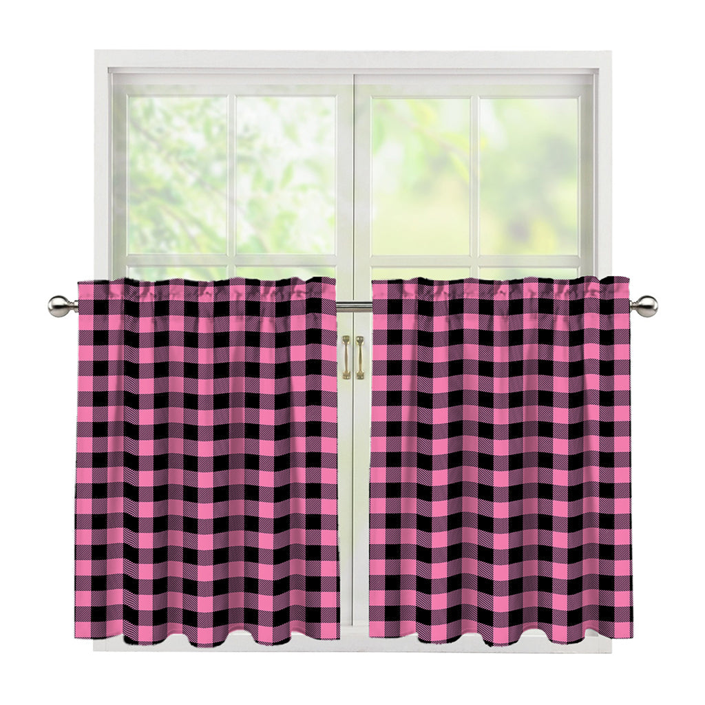 Pink And Black Buffalo Check Print Tier Curtains