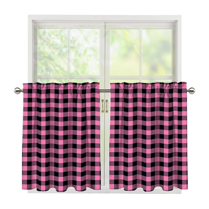 Pink And Black Buffalo Check Print Tier Curtains