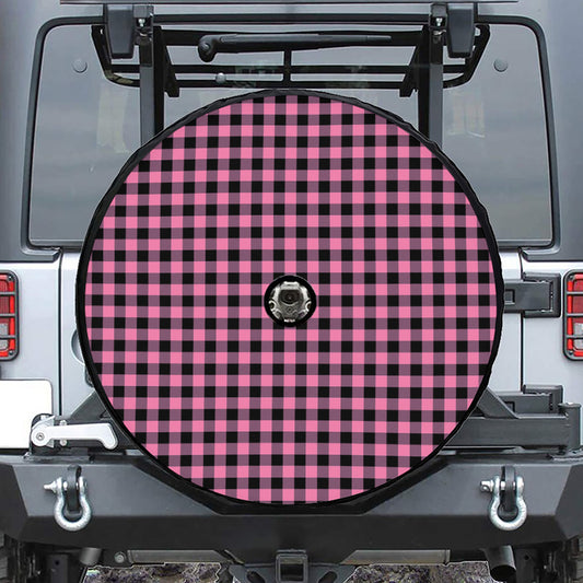 Pink And Black Buffalo Check Print Tire Cover With Camera Hole