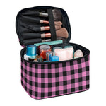 Pink And Black Buffalo Check Print Travel Makeup Bag