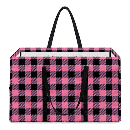 Pink And Black Buffalo Check Print Utility Tote Bag