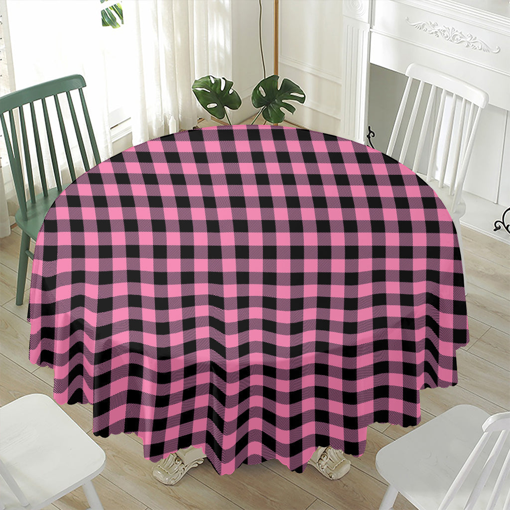 Pink And Black Buffalo Check Print Waterproof Round Tablecloth