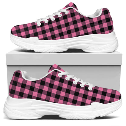 Pink And Black Buffalo Check Print White Chunky Shoes