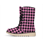 Pink And Black Buffalo Check Print Winter Boots