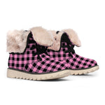 Pink And Black Buffalo Check Print Winter Boots