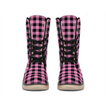 Pink And Black Buffalo Check Print Winter Boots