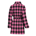 Pink And Black Buffalo Check Print Women's Bathrobe