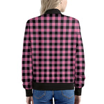 Pink And Black Buffalo Check Print Women's Bomber Jacket