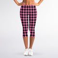 Pink And Black Buffalo Check Print Women's Capri Leggings