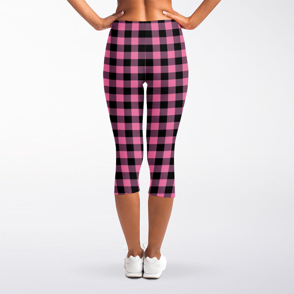 Pink And Black Buffalo Check Print Women's Capri Leggings