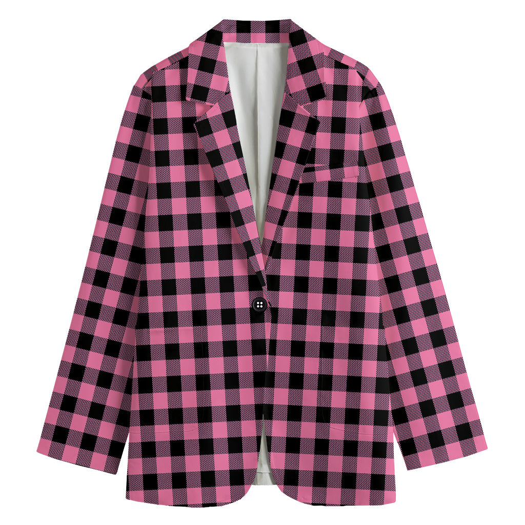 Pink And Black Buffalo Check Print Women's Cotton Blazer