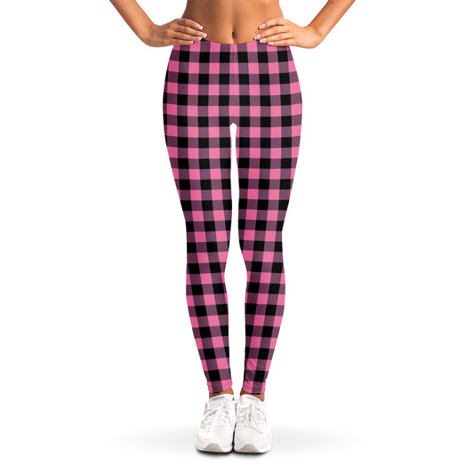 Pink And Black Buffalo Check Print Women's Leggings