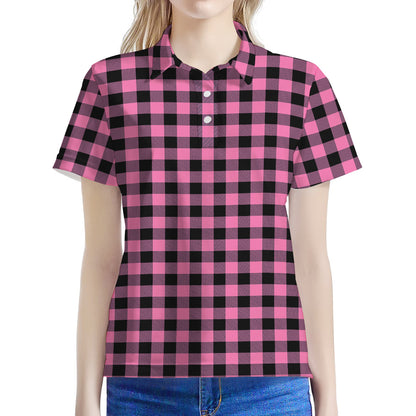 Pink And Black Buffalo Check Print Women's Polo Shirt