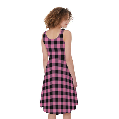 Pink And Black Buffalo Check Print Women's Sleeveless Dress