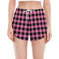 Pink And Black Buffalo Check Print Women's Split Running Shorts
