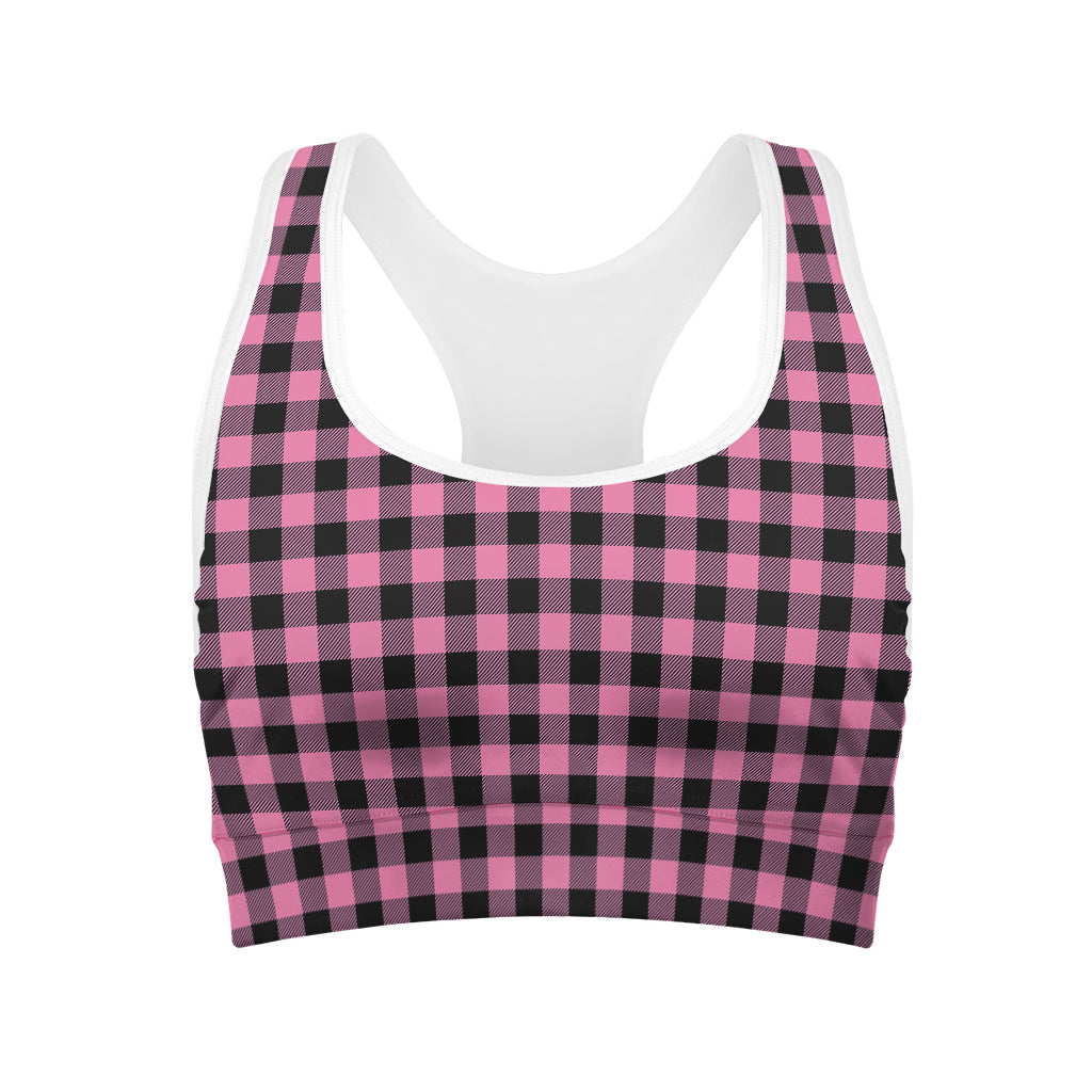 Pink And Black Buffalo Check Print Women's Sports Bra