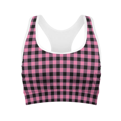 Pink And Black Buffalo Check Print Women's Sports Bra