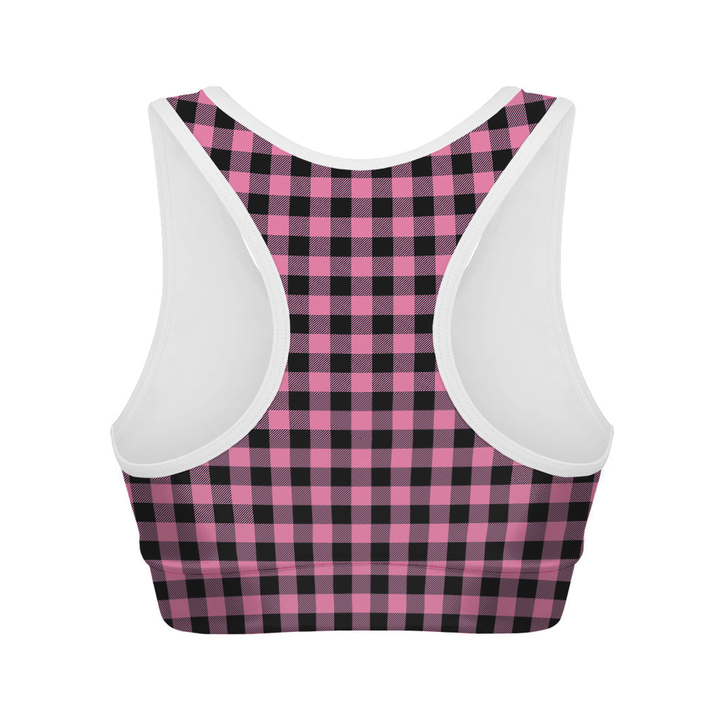 Pink And Black Buffalo Check Print Women's Sports Bra