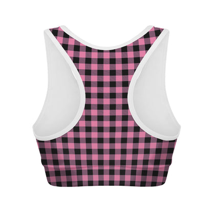Pink And Black Buffalo Check Print Women's Sports Bra