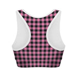 Pink And Black Buffalo Check Print Women's Sports Bra