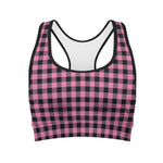 Pink And Black Buffalo Check Print Women's Sports Bra