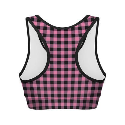 Pink And Black Buffalo Check Print Women's Sports Bra
