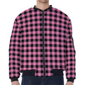 Pink And Black Buffalo Check Print Zip Sleeve Bomber Jacket