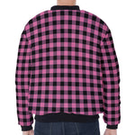 Pink And Black Buffalo Check Print Zip Sleeve Bomber Jacket
