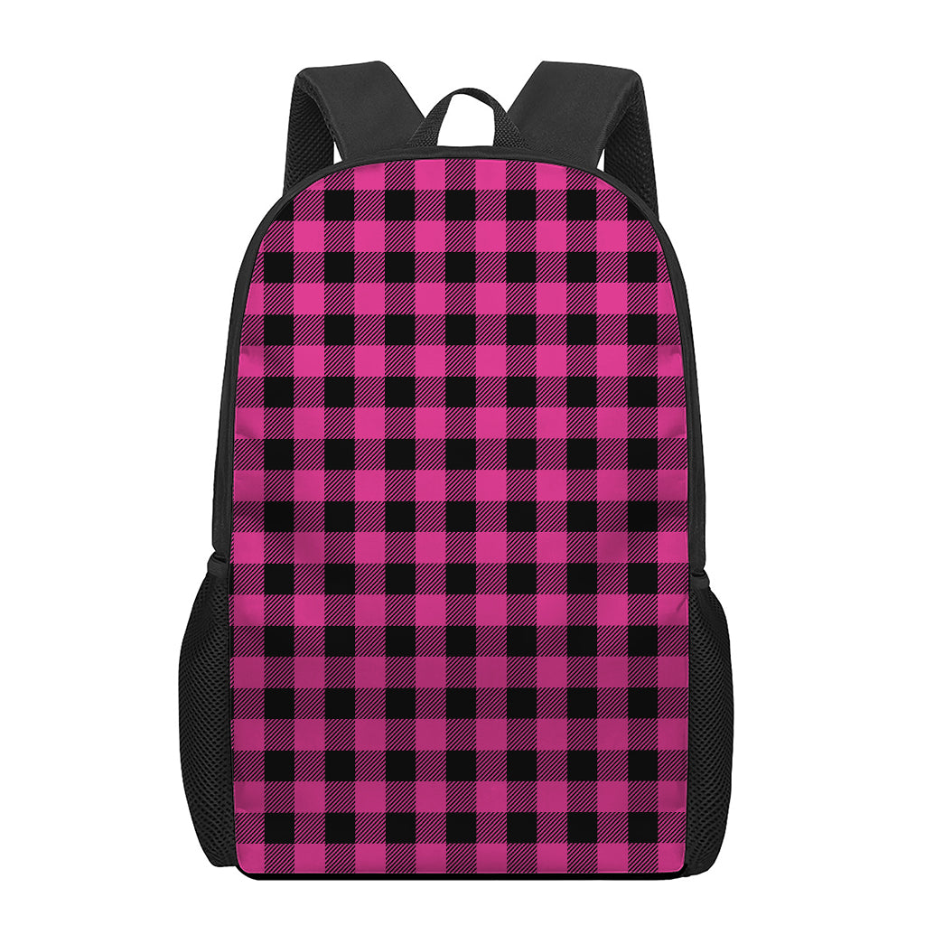 Pink And Black Buffalo Plaid Print 17 Inch Backpack