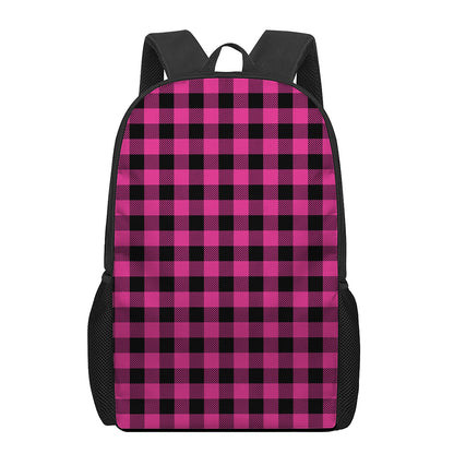 Pink And Black Buffalo Plaid Print 17 Inch Backpack