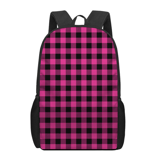 Pink And Black Buffalo Plaid Print 17 Inch Backpack