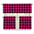 Pink And Black Buffalo Plaid Print 3 Piece Kitchen Curtains