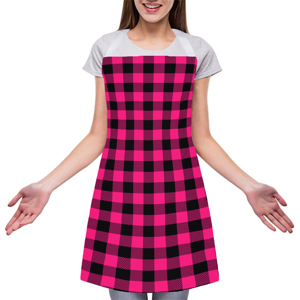 Pink And Black Buffalo Plaid Print Adjustable Apron