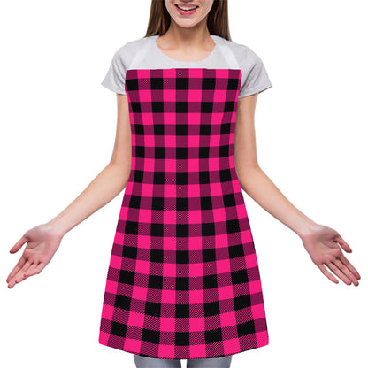 Pink And Black Buffalo Plaid Print Adjustable Apron