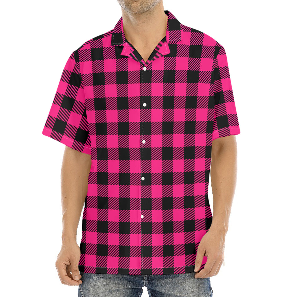Pink And Black Buffalo Plaid Print Aloha Shirt
