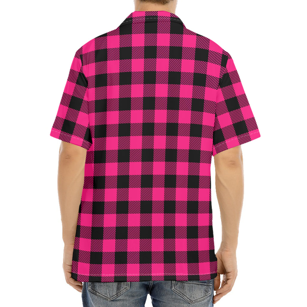 Pink And Black Buffalo Plaid Print Aloha Shirt