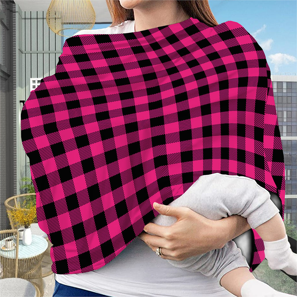 Pink And Black Buffalo Plaid Print Baby Seat Cover