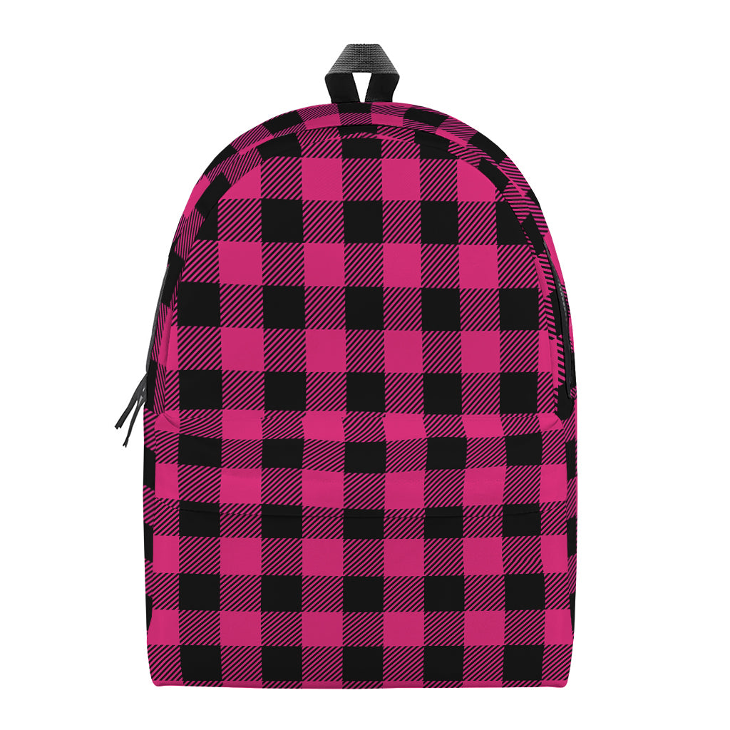 Pink And Black Buffalo Plaid Print Backpack