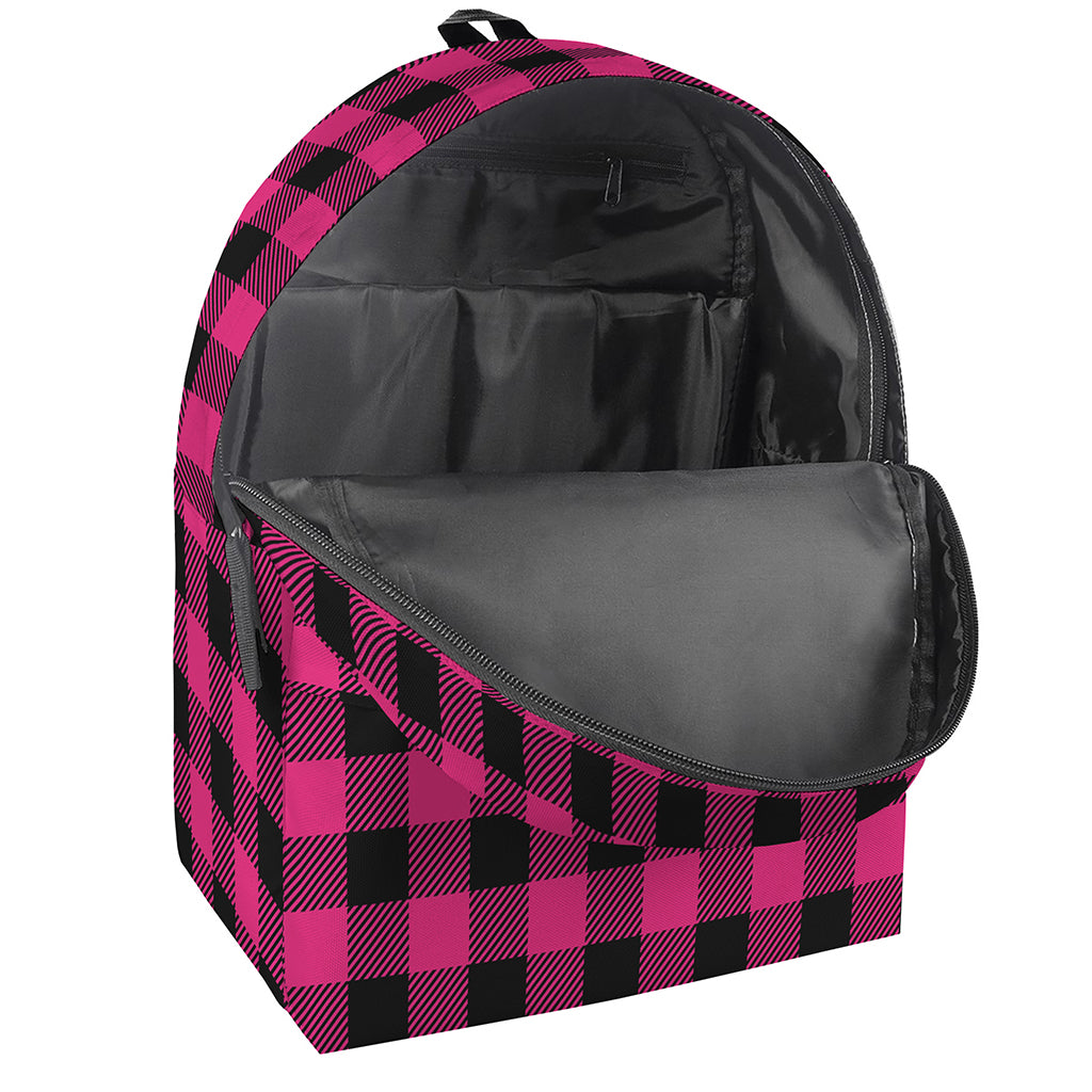 Pink And Black Buffalo Plaid Print Backpack