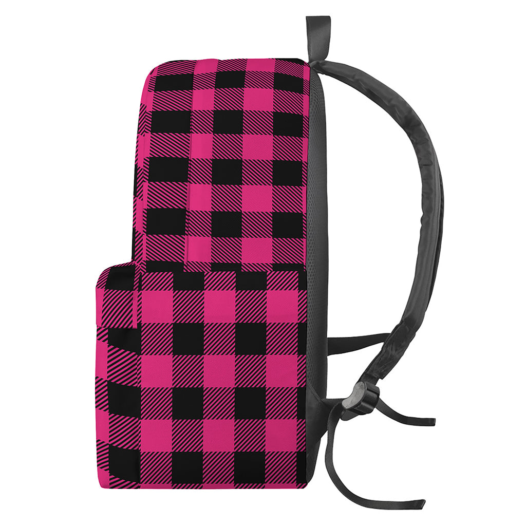 Pink And Black Buffalo Plaid Print Backpack