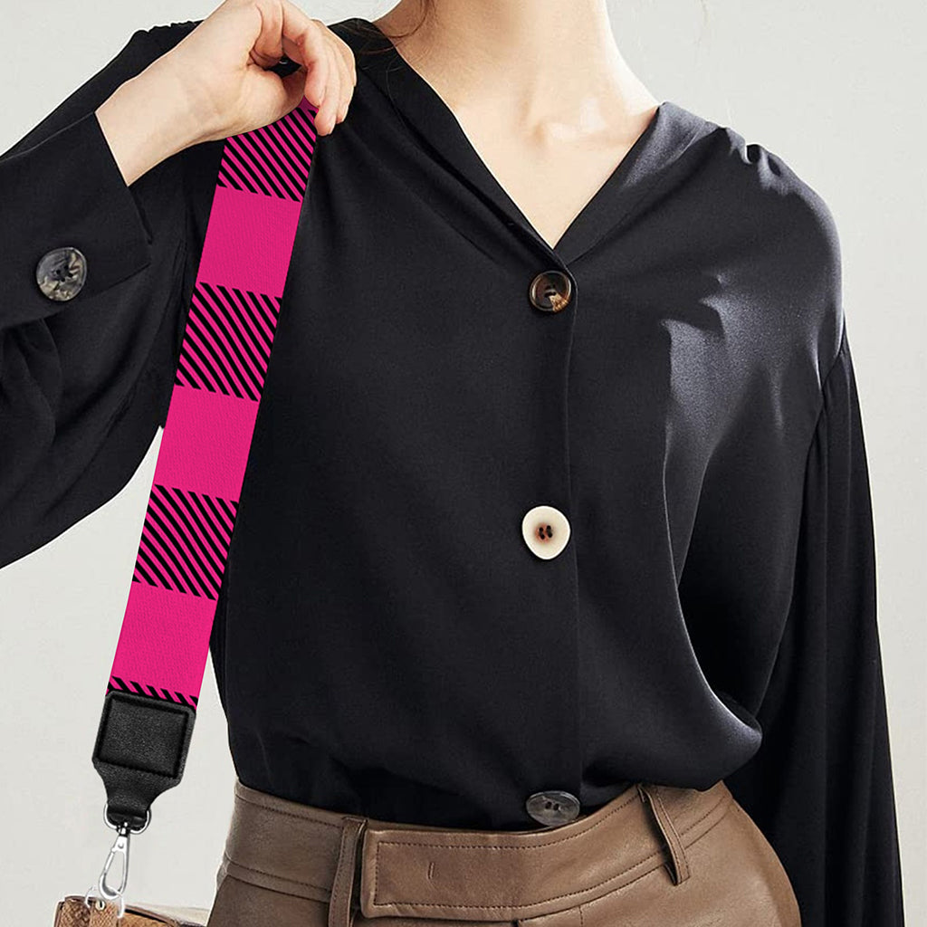 Pink And Black Buffalo Plaid Print Bag Strap