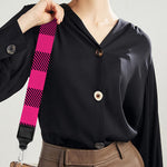 Pink And Black Buffalo Plaid Print Bag Strap