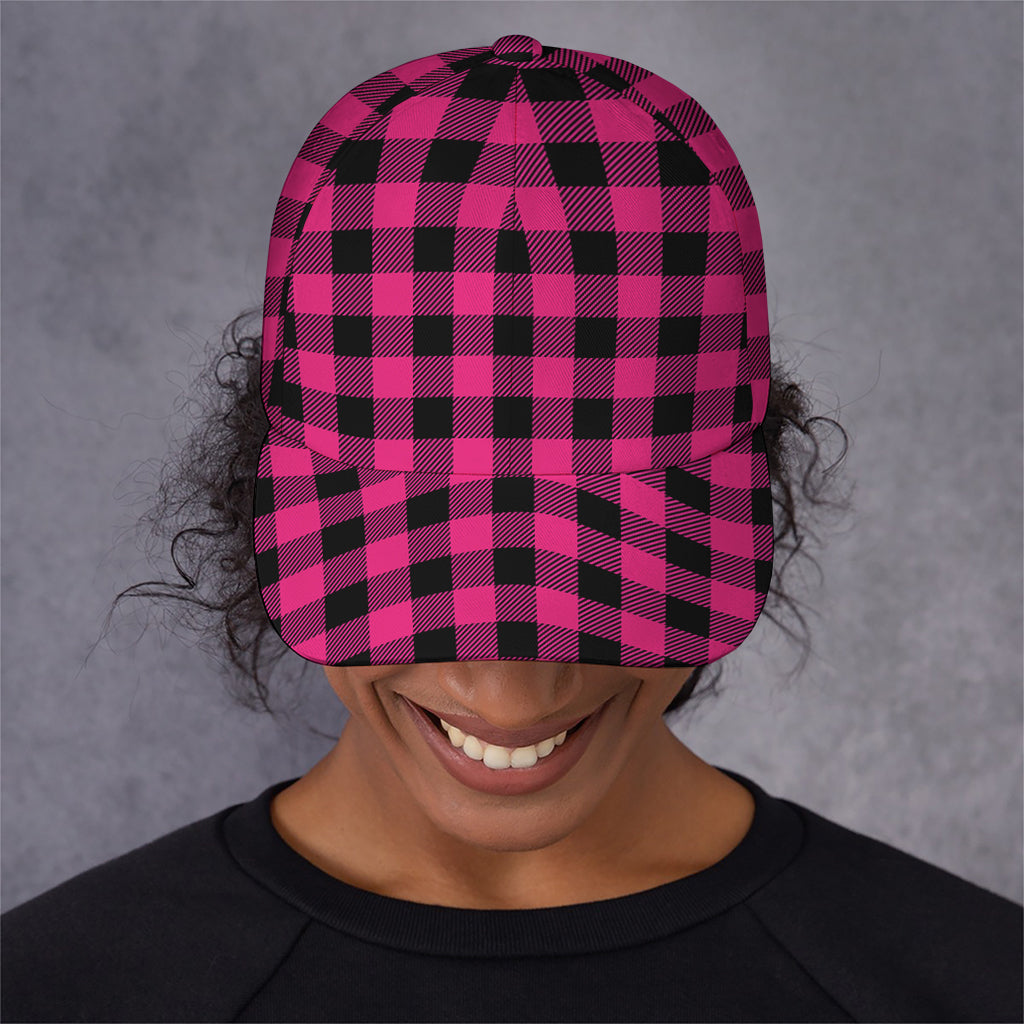 Pink And Black Buffalo Plaid Print Baseball Cap