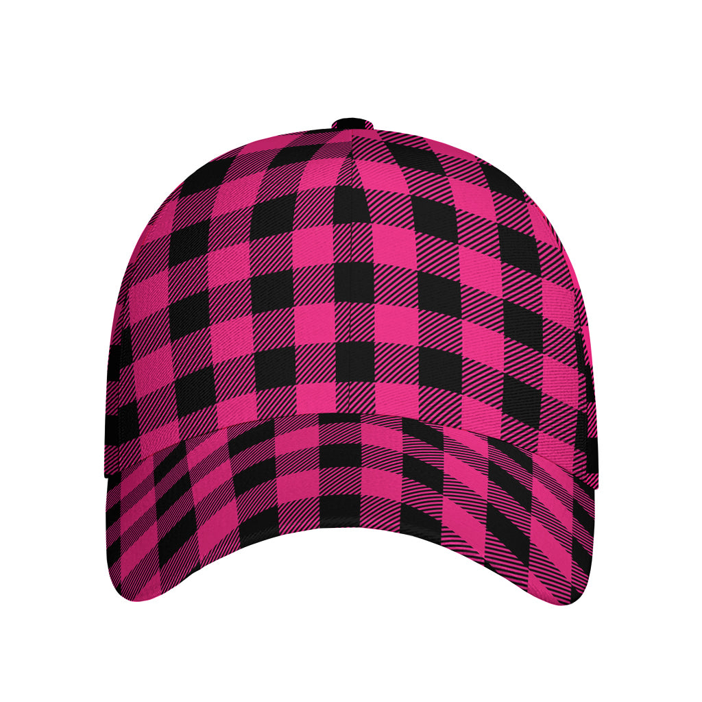 Pink And Black Buffalo Plaid Print Baseball Cap
