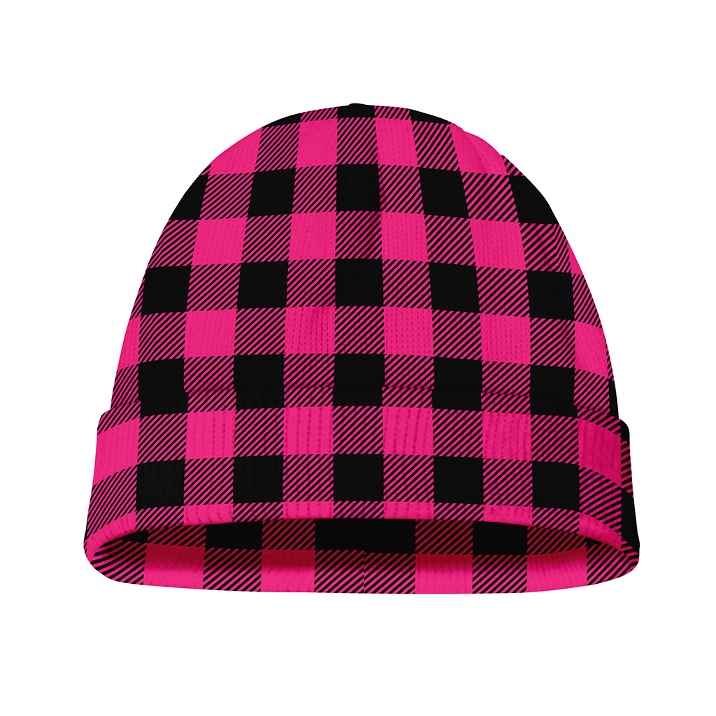 Pink And Black Buffalo Plaid Print Beanie