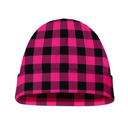 Pink And Black Buffalo Plaid Print Beanie