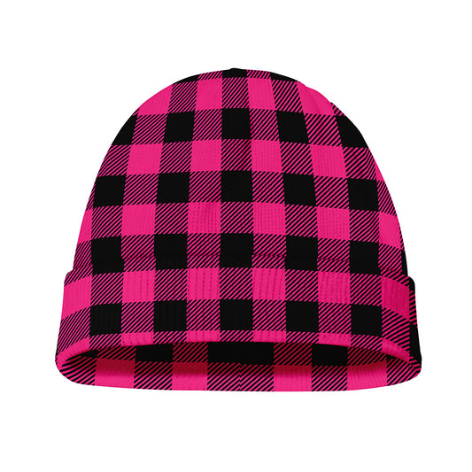 Pink And Black Buffalo Plaid Print Beanie