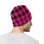 Pink And Black Buffalo Plaid Print Beanie