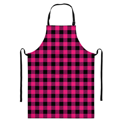 Pink And Black Buffalo Plaid Print Bib Apron With Pocket